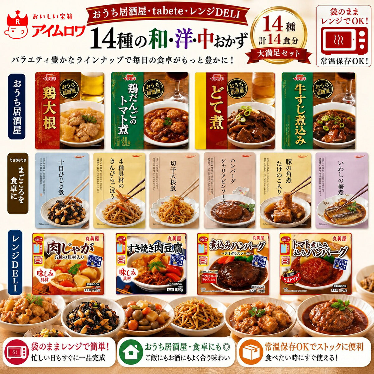 レトルトおかず14種アソート（鶏大根・鶏だんごのトマト煮 ほか）