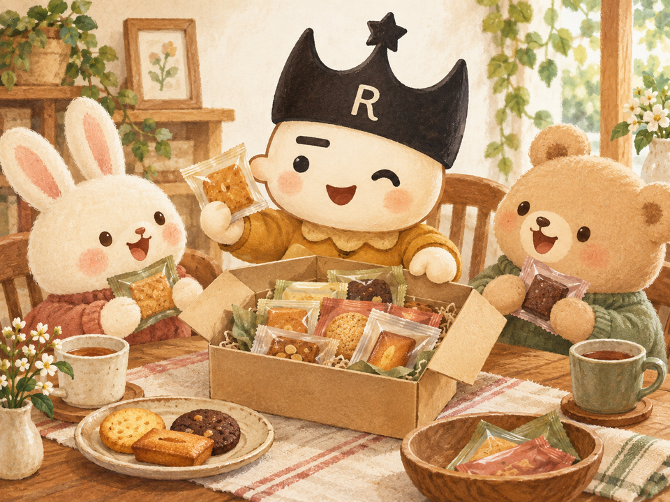 ロワくんがみんなとお菓子を分け合うイラスト